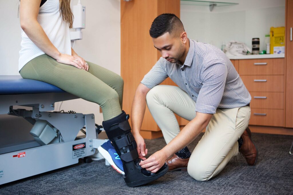 checking brace on an injured foot